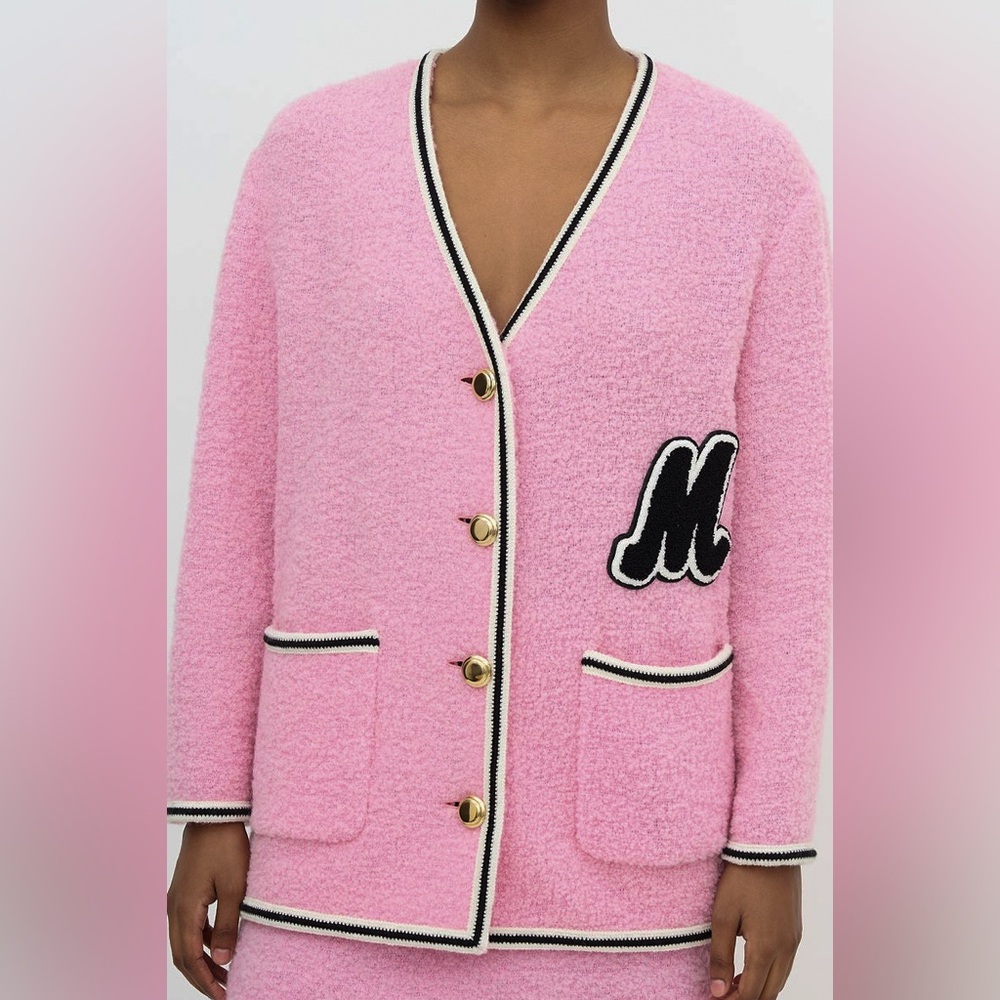 Miu Miu pink boucle wool blend cardigan